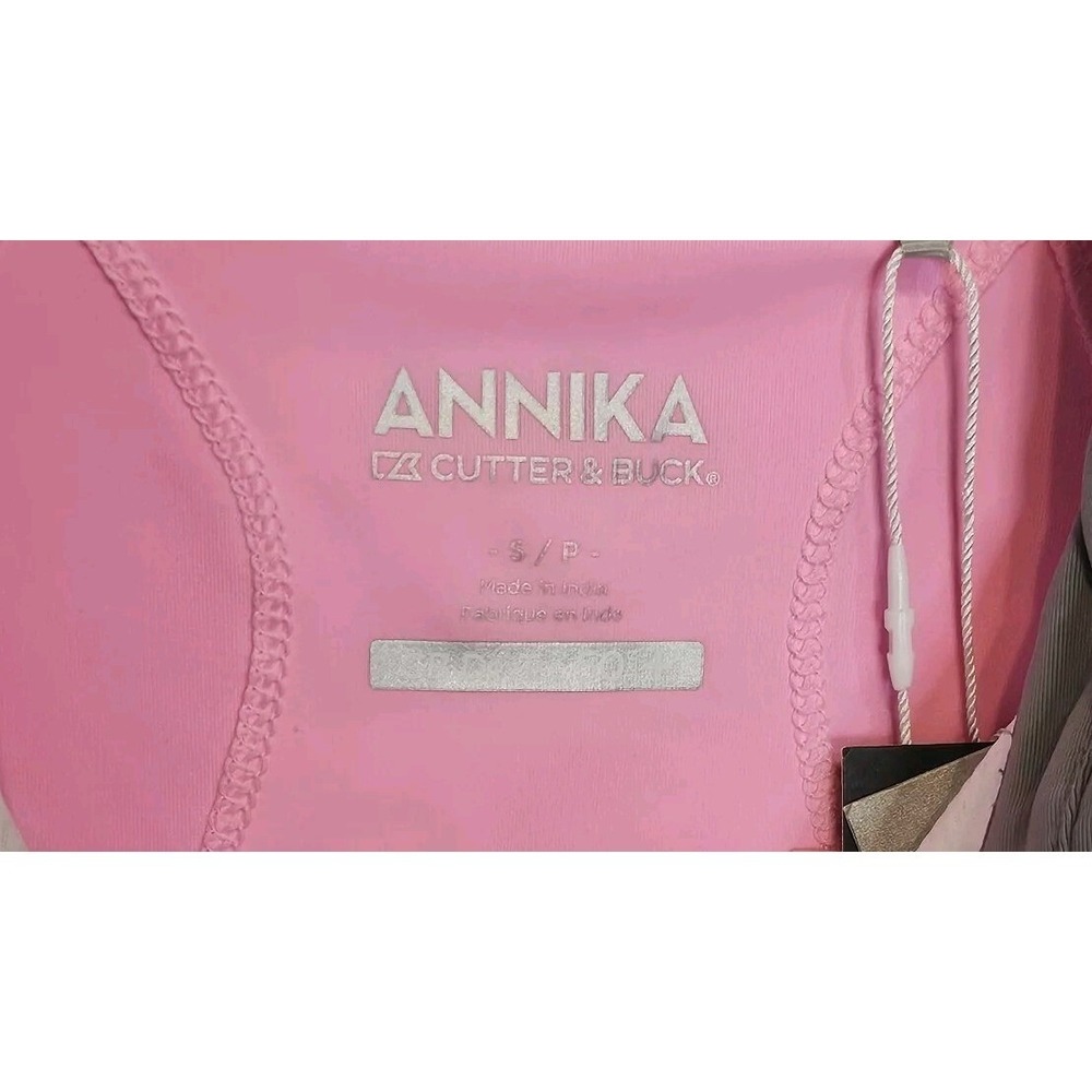 Annika Cutter & Buck Womens S/P Pink Gray White Golf Polo Shirt 4 Button - Picture 6 of 12